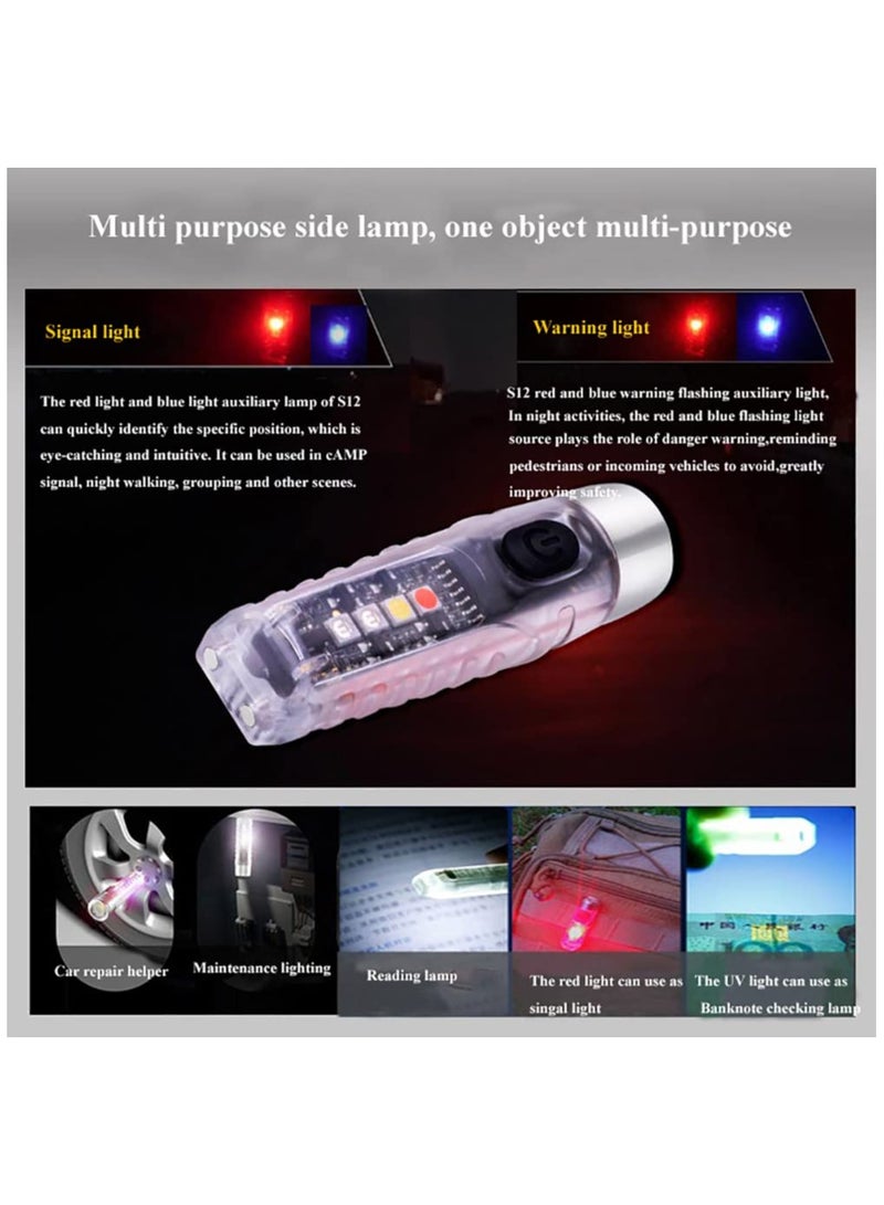 S12 Plus Mini LED Flashlights USB Rechargeable Small Keychain Flashlight with 11 Modes of Main & Side Light, Portable Pocket EDC Flash Light for Daily Using, Backpacking, Camping, Hiking, etc.