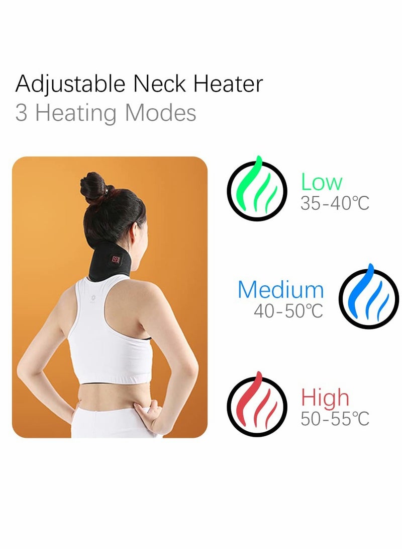 Electric Neck Warmer Wrap Neck Heating Pad for Shoulder Cervical Pain Relief Portable Size Heated Neck Massager with Three Adjustable Heat Modes Black