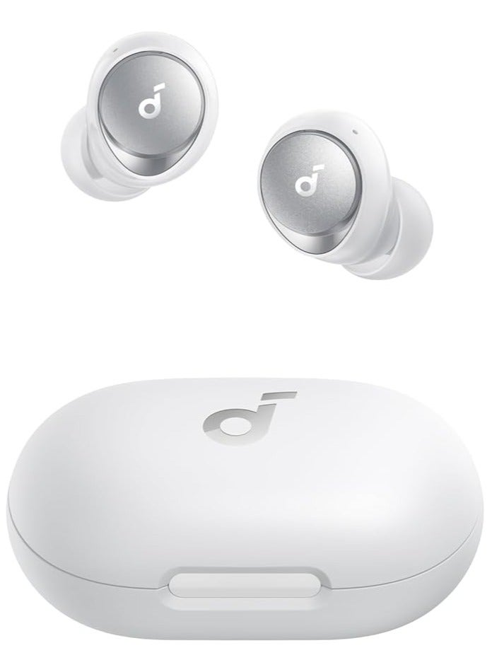 Space A40 Auto-Adjustable Active Noise Cancelling Wireless Earbuds, Reduce Noise by Up to 98%, 50H Playtime, Hi-Res Sound, Comfortable Fit, App Customization, Wireless Charge White