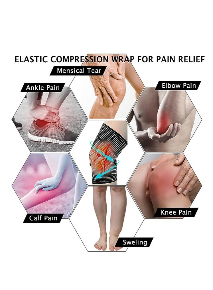 Knee Wraps for Leg Calf Thigh Extra Long Elastic, All Purpose Support Wrap Brace Compression Bandage for Pain Relief Weightlifting, Powerlifting Squats, for Men & Women (Black) (2Pcs)