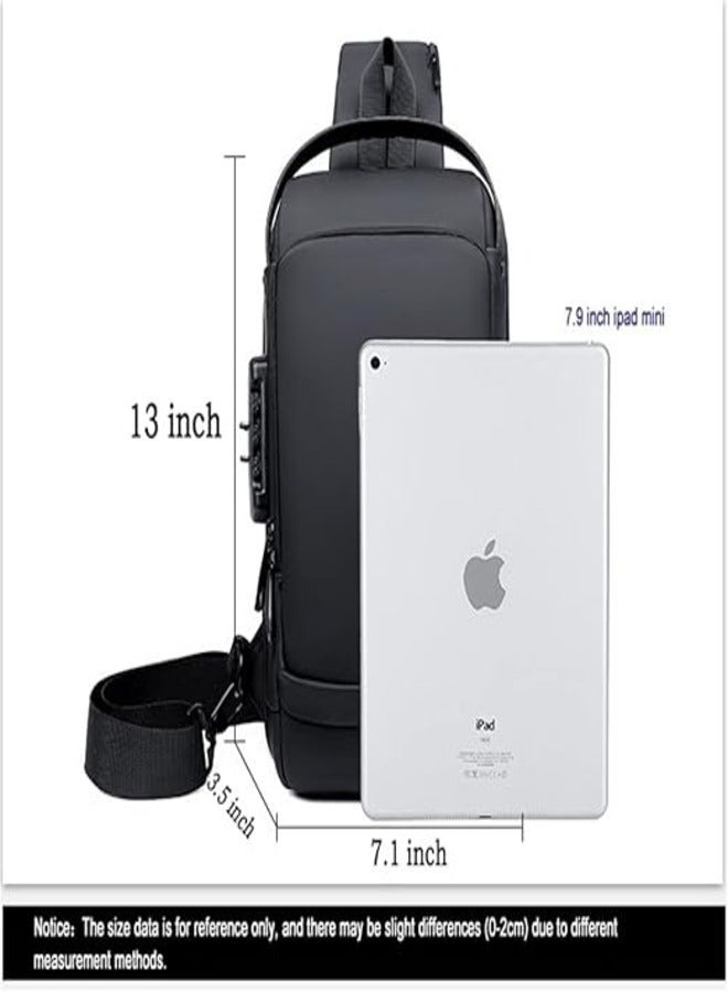 Anti theft Crossbody Sling bag,Shoulder Backpack,Lightweight Chest Daypack with USB Charging Port,Fit for 9.7'' ipad