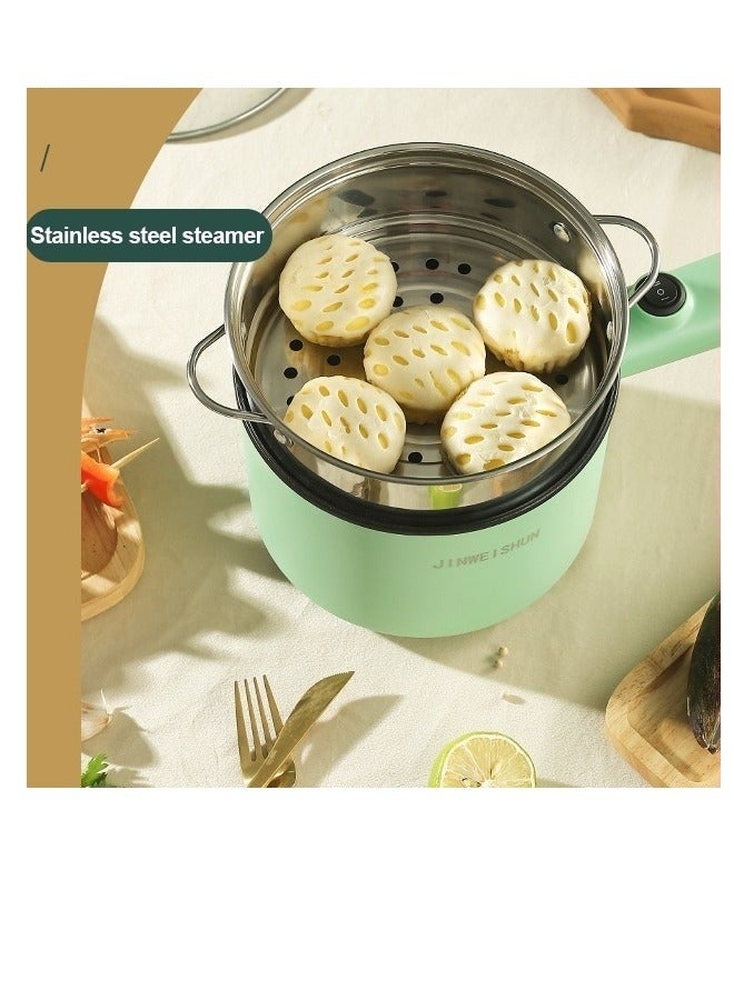 Electric Hot Pot with Steamer and Non-Stick Frying Pan - Ideal for Ramen, Pasta, and More! BPA Free, Over-Heating and Boil Dry Protection - Green