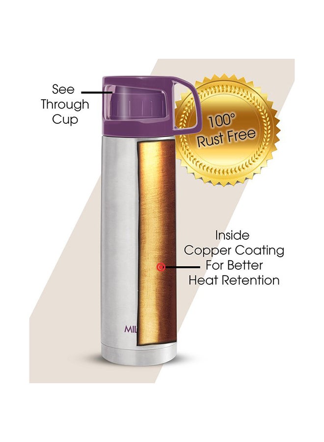 1000ml Thermosteel Flask with Jacket, Keeps Drinks Hot and Cold for 24 Hours, 18/8 Stainless Steel, Double-Walled Vacuum Insulated Water Bottle with Inner Copper Coating - Glassy Purple
