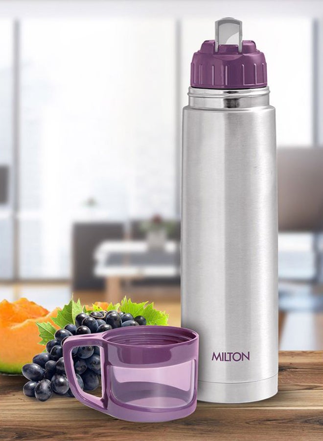 1000ml Thermosteel Flask with Jacket, Keeps Drinks Hot and Cold for 24 Hours, 18/8 Stainless Steel, Double-Walled Vacuum Insulated Water Bottle with Inner Copper Coating - Glassy Purple