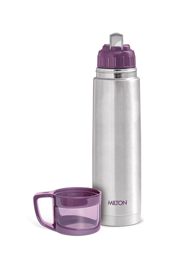 1000ml Thermosteel Flask with Jacket, Keeps Drinks Hot and Cold for 24 Hours, 18/8 Stainless Steel, Double-Walled Vacuum Insulated Water Bottle with Inner Copper Coating - Glassy Purple