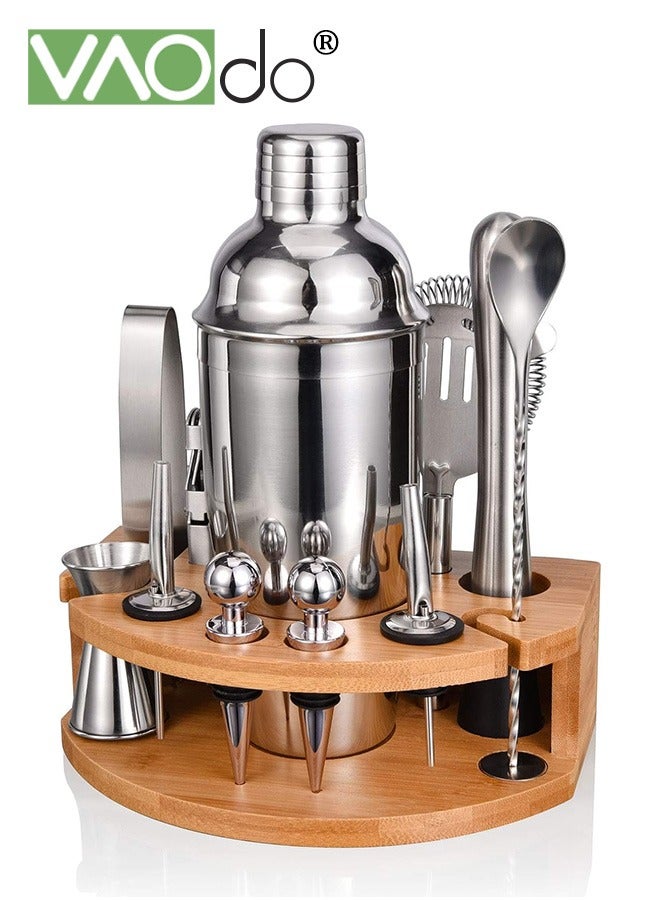 12PCS Cocktail Shaker Set Boston Stainless Steel Bartender Kit with Wood Stand  Professional Tools for Drink Mixing for Home Bar Party