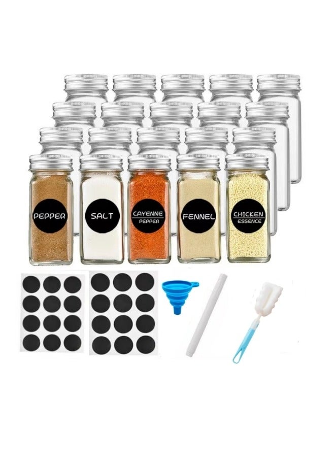 Glass Spice Jars,24-Piece Empty Square Spice Bottles Containers with Shaker Lids and 24 Spice Labels and Chalk Marker and Silicone Collapsible Funnel