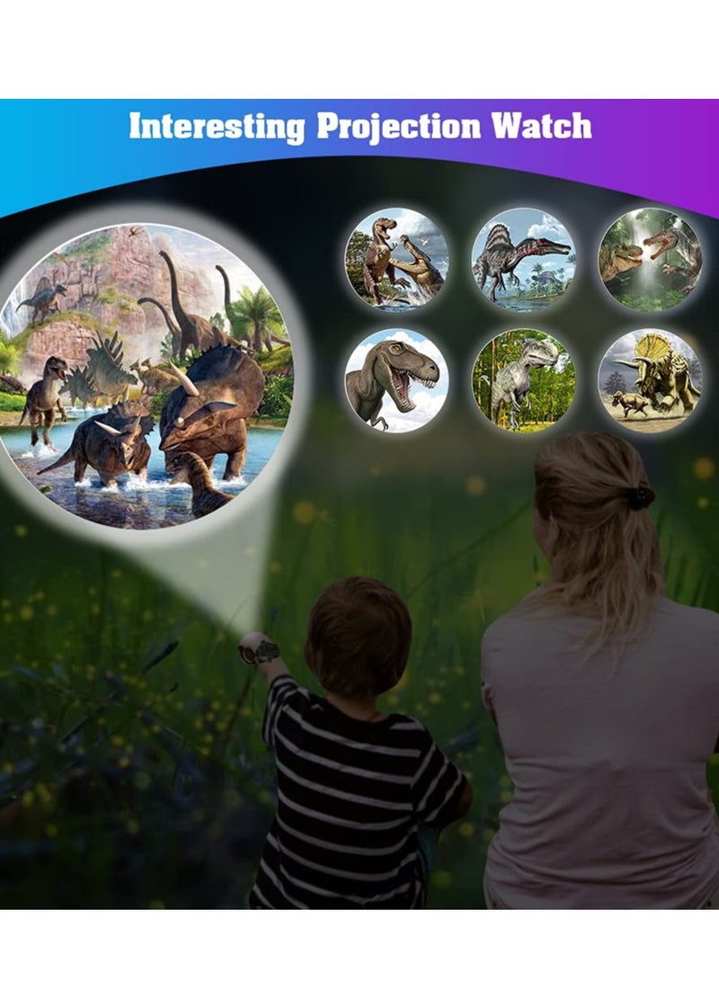 Watch with 24 Kinds of Dinosaur Projection Pattern Cartoon Children Digital Dinosaur Watch Toy for Boys and Girls Children Toy Watches with Cover Adjustable Date and Time Projector Watch