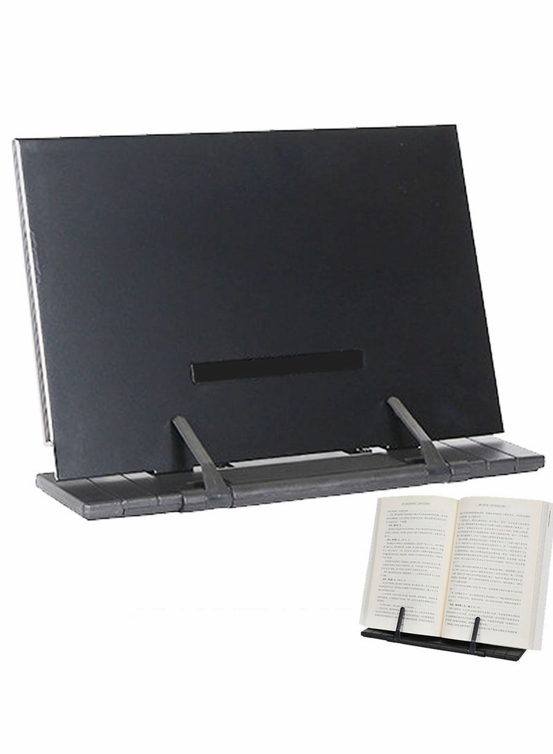 Desk Book Stand Metal Reading Rest Holder Portable Document for Cook Music iPad Laptop with 7 Adjustable Positions and Page Paper Clips