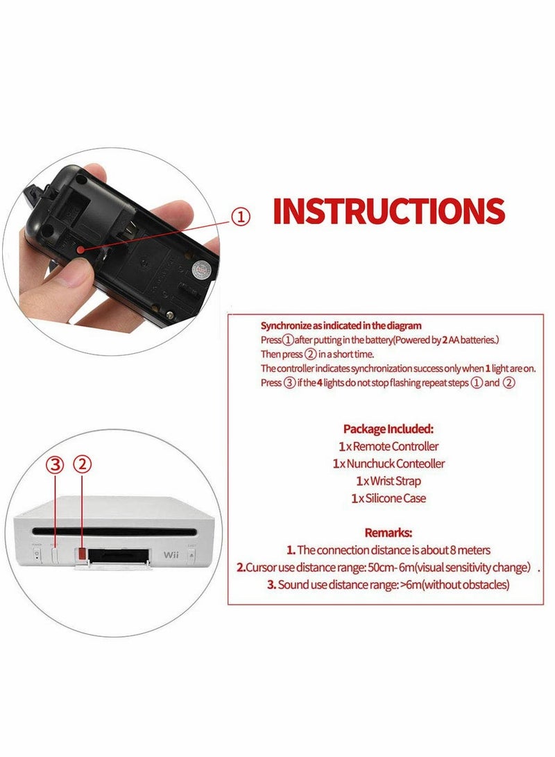 Controllers for Wii and Wii U, NC Remote Controller with and Nunchaku Controller Replacement, Including Wii Remote Controller and Wii Nunchucks, with Silicone Case and Wrist Strap