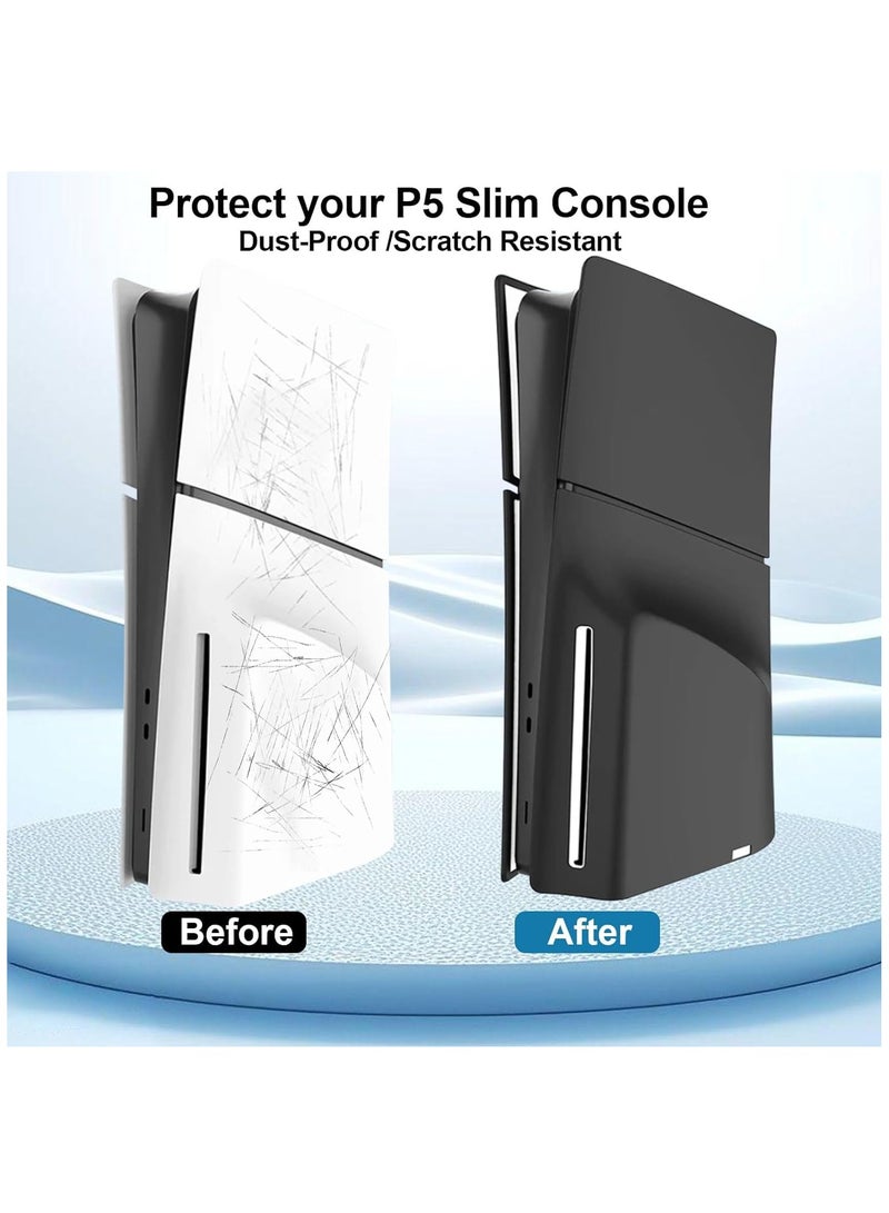 Silicone Skin Cover for PS5 Slim Console, 2023 PS5 Slim Accessories Soft Silicone Faceplates Shells, Full Protection Waterproof Dustproof Protective Case Cover Only for PS5 Slim Disc Edition (Black)