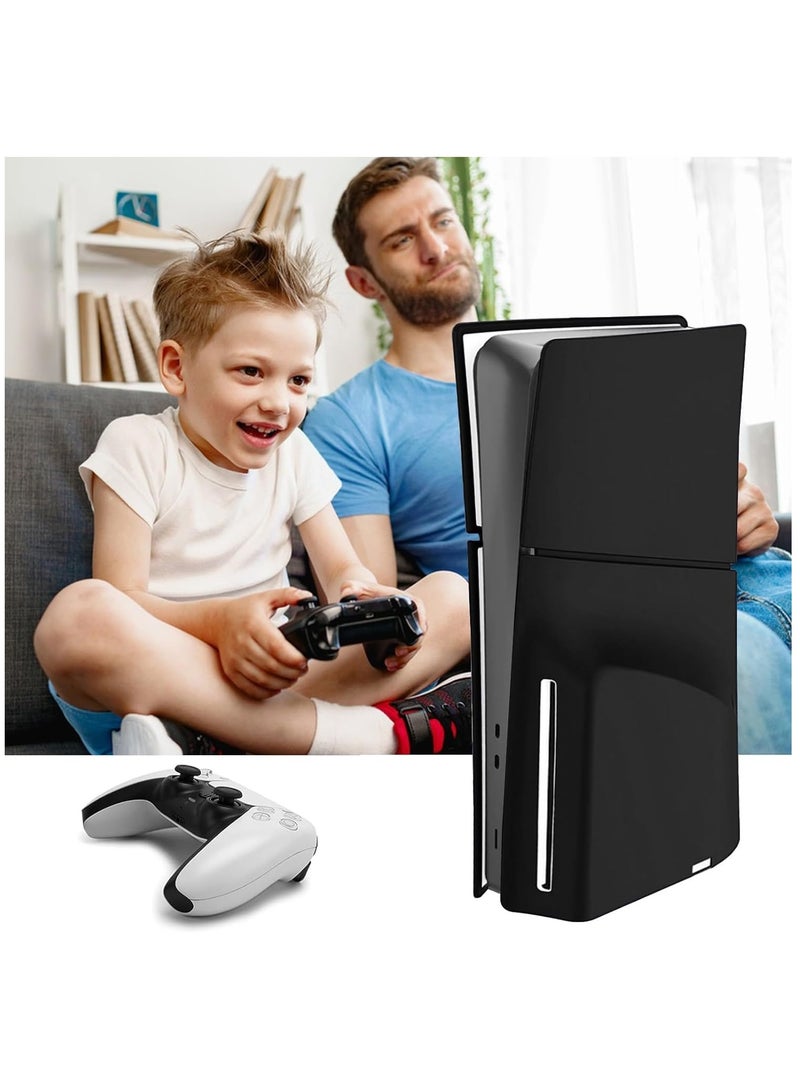 Silicone Skin Cover for PS5 Slim Console, 2023 PS5 Slim Accessories Soft Silicone Faceplates Shells, Full Protection Waterproof Dustproof Protective Case Cover Only for PS5 Slim Disc Edition (Black)