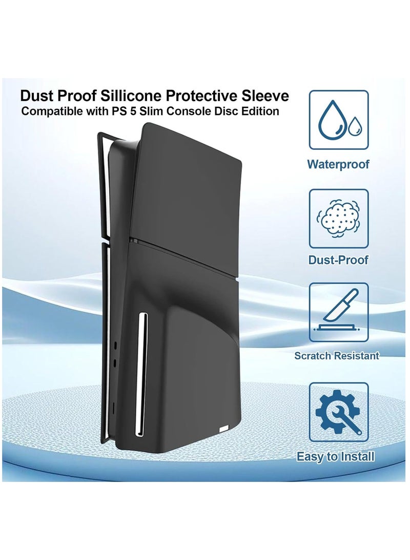 Silicone Skin Cover for PS5 Slim Console, 2023 PS5 Slim Accessories Soft Silicone Faceplates Shells, Full Protection Waterproof Dustproof Protective Case Cover Only for PS5 Slim Disc Edition (Black)