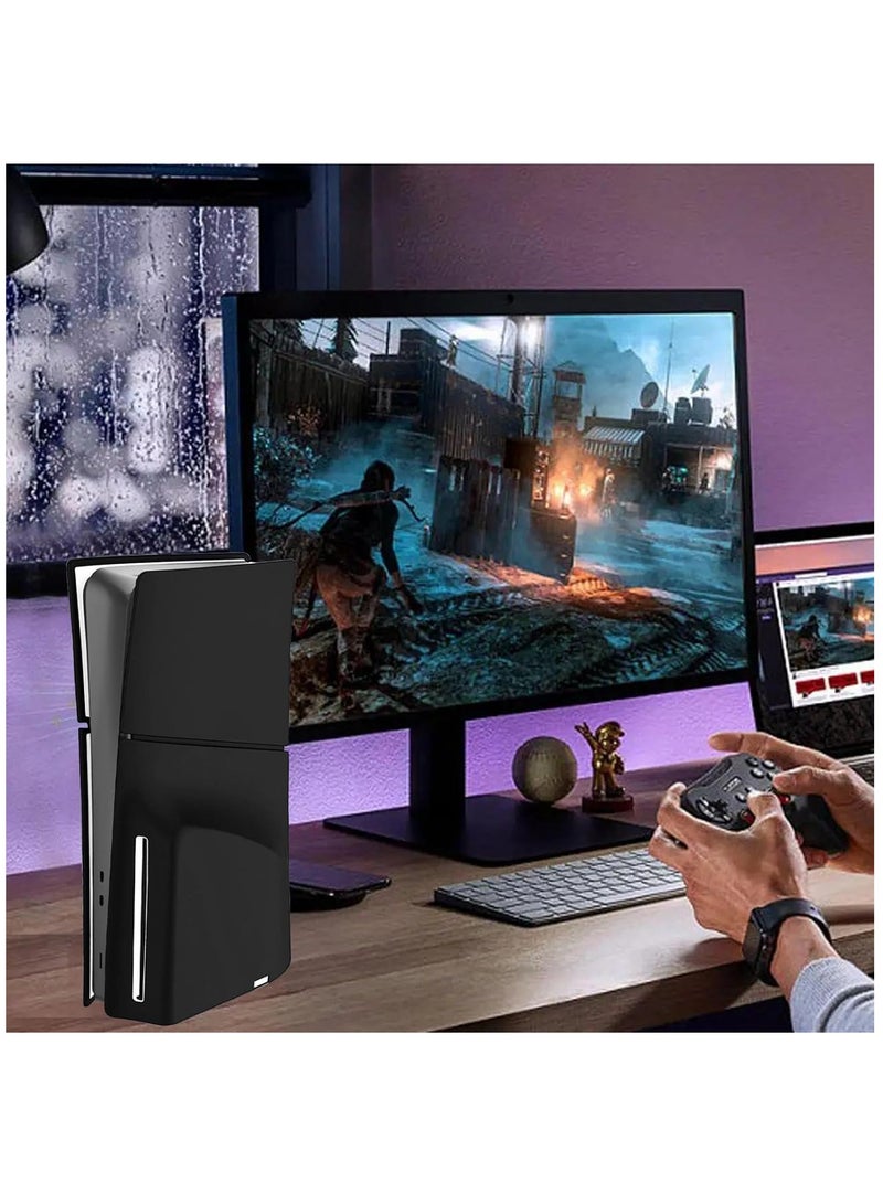 Silicone Skin Cover for PS5 Slim Console, 2023 PS5 Slim Accessories Soft Silicone Faceplates Shells, Full Protection Waterproof Dustproof Protective Case Cover Only for PS5 Slim Disc Edition (Black)