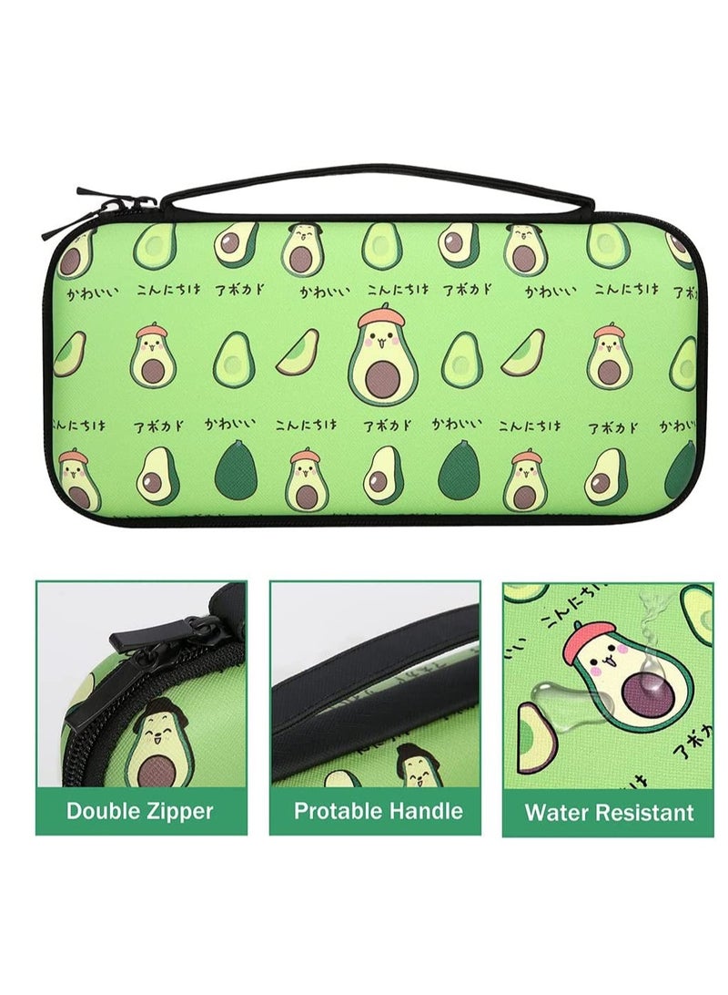 Storage Bag Case for Nintendo Switch Game Console, Cartoon Avocado Hard Portable Travel Carry Case with 12 Game Card Slots, Inner Storage Bag