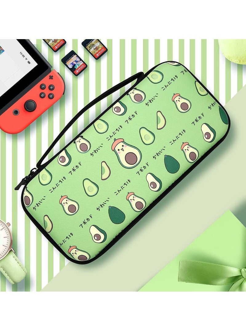 Storage Bag Case for Nintendo Switch Game Console, Cartoon Avocado Hard Portable Travel Carry Case with 12 Game Card Slots, Inner Storage Bag