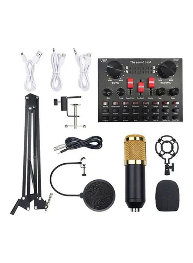 Professional Sound Card And Portable Microphone With Stand Set PSM-Mic04 Muticolour