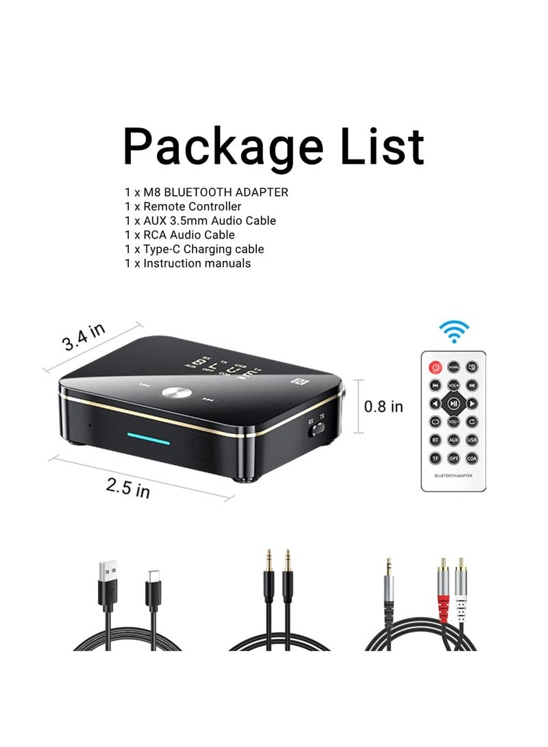 Audio Receiver Transmitter 2 in 1, Bluetooth 5.0, with Remote, Bluetooth Hi-Fi Audio Adapter with 3.5mm＆RCA, COAXIAL, Optical, NFC, Aptx-LL for Home and Car Stereo, AV Receiver or Amplifier