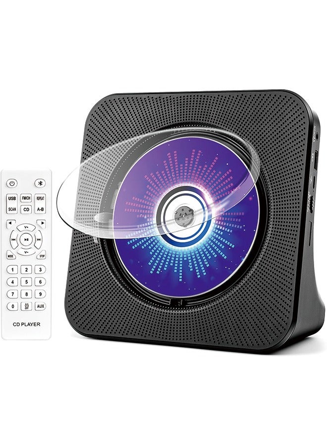 Desktop CD player with speakers,  CD players for home, Bluetooth CD player with Hi-Fi Stereo Sound,Remote Control,Supports CD/Bluetooth/FM Radio/U Disk/AUX/Timer/Repeat,Black