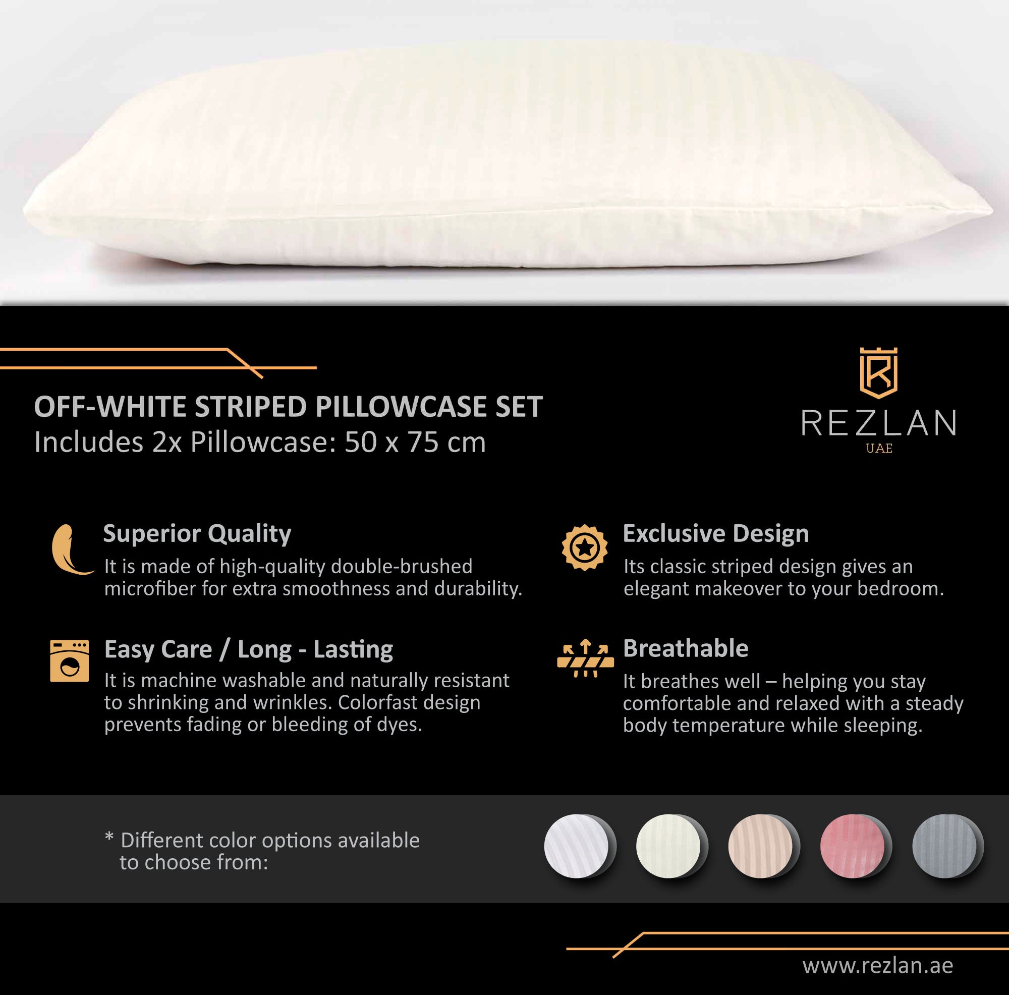 2-Piece Solid Stripped Pillowcase Set Off White