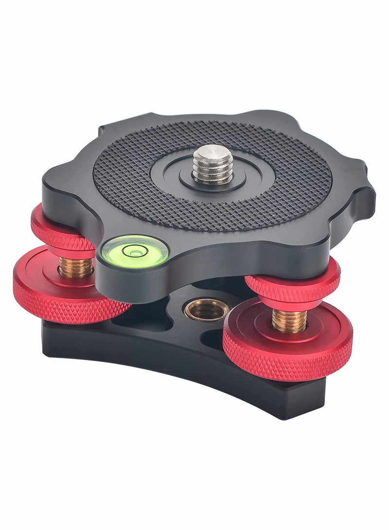 Photography Leveling Base Camera Tripod Leveler Tri-Wheel Adjusting Plate with Bubble Level 3/8in Screw 3 Dials +/-5 Degree Precision Adjustment Aluminum Alloy Construction