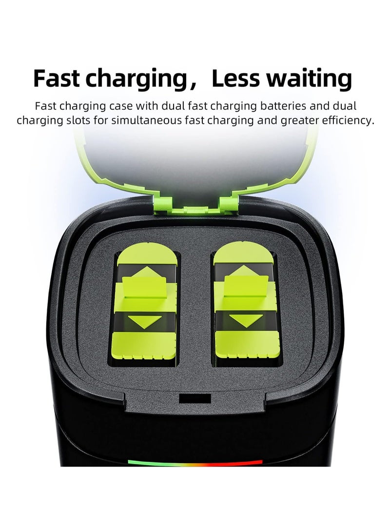 Battery Charger for Go Pro Hero 12 11 10 9, USB-C 2A Fast Charging Box Set TF Card Storage, Portable Charger 2-Channel Battery Charging Storage (Black Fast Battery Charger Kit)