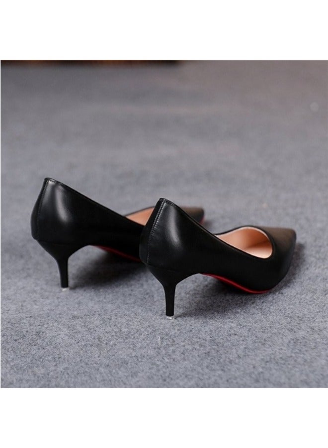 Heels For Women Professional Shoes Simple Comfort Work Shoes Black High Heels Formal Wear Party Leather Shoes Wedding Dress Shoes Black Colour Rubber Bottom Heels