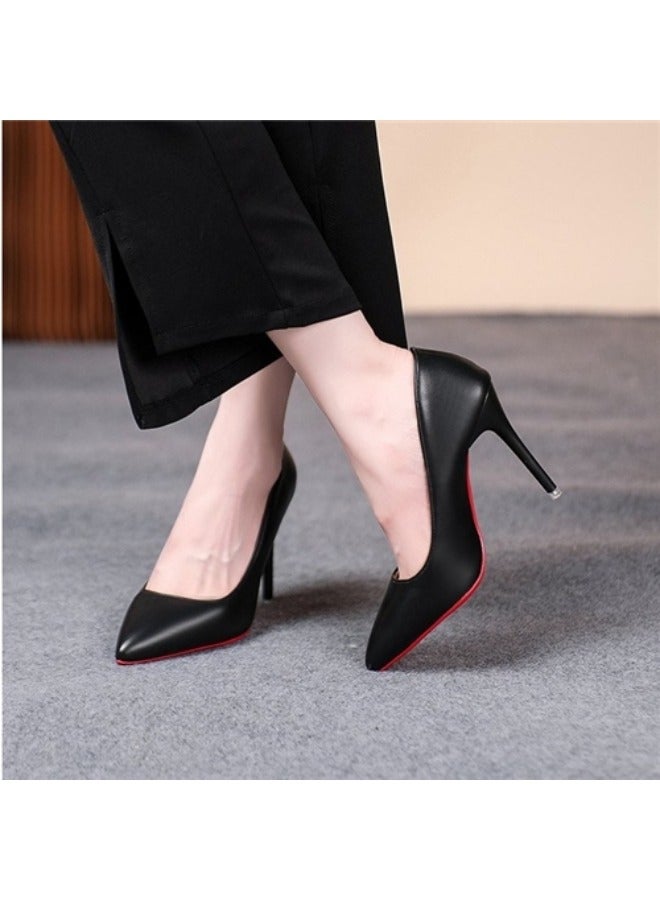 Heels For Women Professional Shoes Simple Comfort Work Shoes Black High Heels Formal Wear Party Leather Shoes Wedding Dress Shoes Black Colour Rubber Bottom Heels