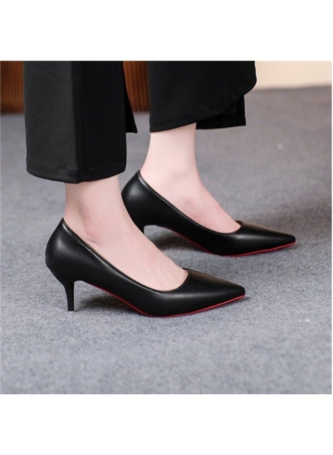 Heels For Women Professional Shoes Simple Comfort Work Shoes Black High Heels Formal Wear Party Leather Shoes Wedding Dress Shoes Black Colour Rubber Bottom Heels