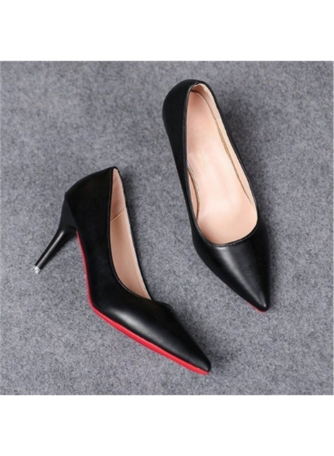 Heels For Women Professional Shoes Simple Comfort Work Shoes Black High Heels Formal Wear Party Leather Shoes Wedding Dress Shoes Black Colour Rubber Bottom Heels
