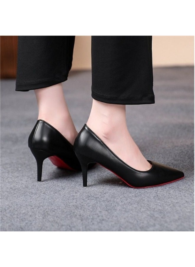 Heels For Women Professional Shoes Simple Comfort Work Shoes Black High Heels Formal Wear Party Leather Shoes Wedding Dress Shoes Black Colour Rubber Bottom Heels