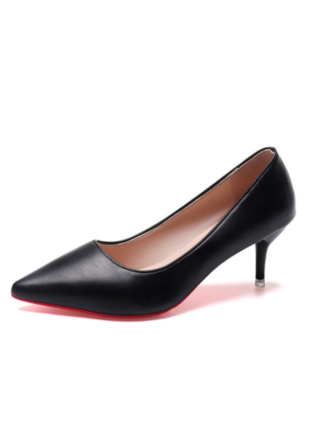 Heels For Women Professional Shoes Simple Comfort Work Shoes Black High Heels Formal Wear Party Leather Shoes Wedding Dress Shoes Black Colour Rubber Bottom Heels
