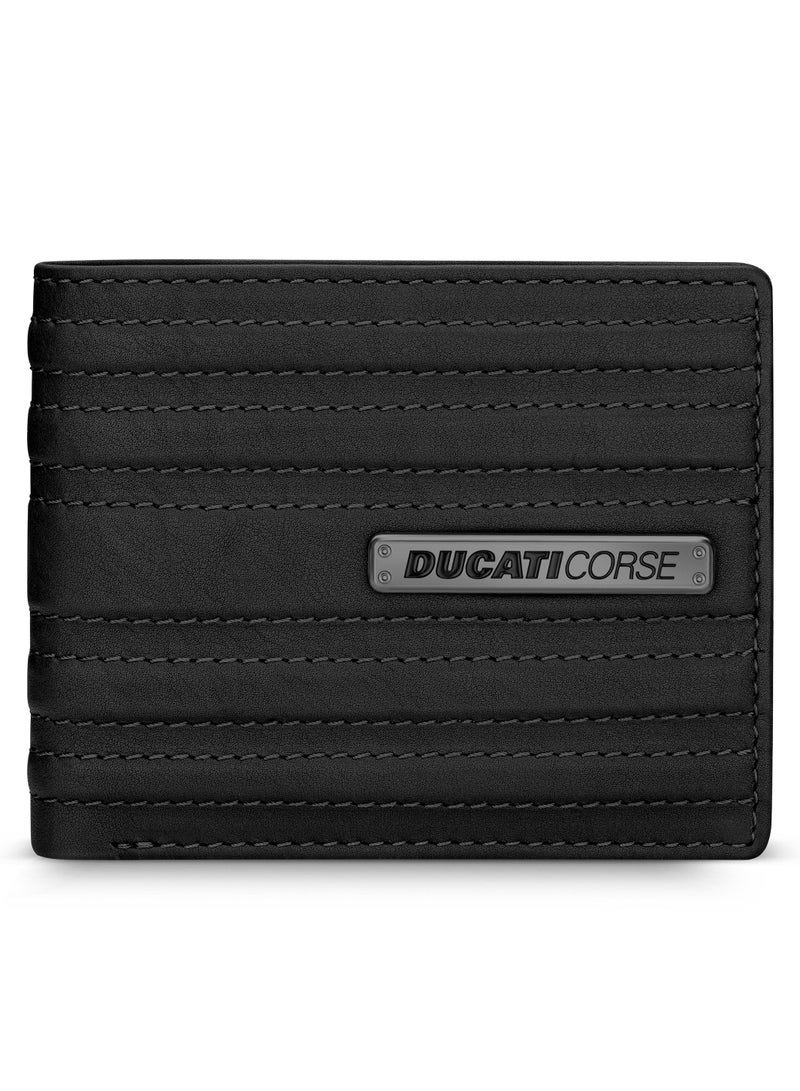 Ducati Corse Linea Black Genuine Leather Wallet For Men - DTLGW2200101