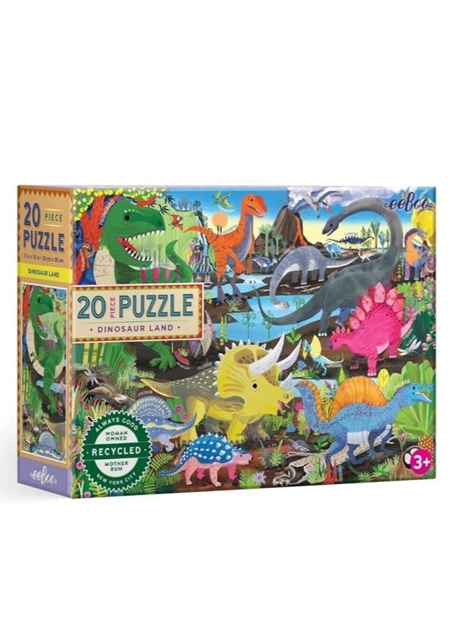 eeBoo: Dinosaur Land 20 Piece Jigsaw Puzzle, Multi, Perfect Project for Little Hands, Aids in Development of Pattern, Shape, and Color Recognition, Offers Children a Challenge