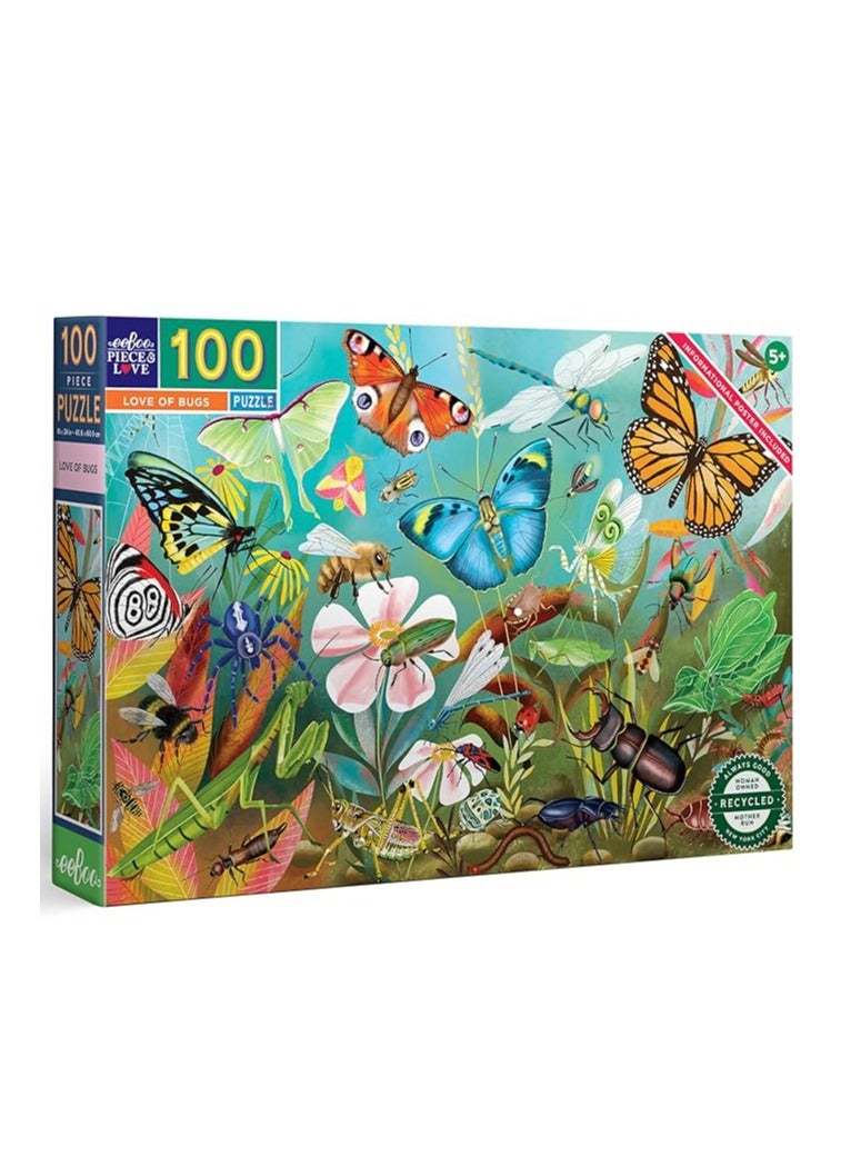 eeBoo: Love of Bugs - 100 Piece Puzzle - 24 x 16 Kids Jigsaw, Glossy Pieces, Children Ages 5+