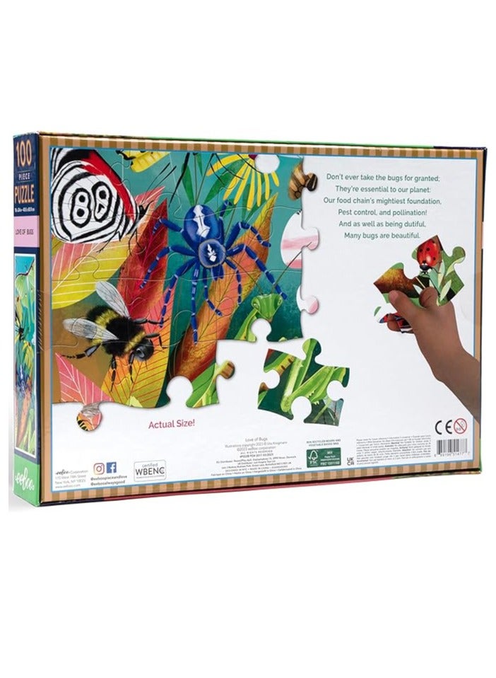 eeBoo: Love of Bugs - 100 Piece Puzzle - 24 x 16 Kids Jigsaw, Glossy Pieces, Children Ages 5+