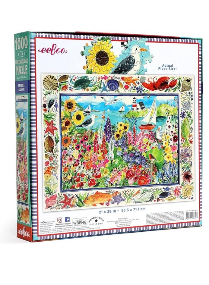 eeBoo: Piece and Love Seagull Garden 1000-piece Rectangular Adult Jigsaw Puzzle, Jigsaw Puzzle for Adults and Families, Includes Glossy, Sturdy Pieces and Minimal Puzzle Dust