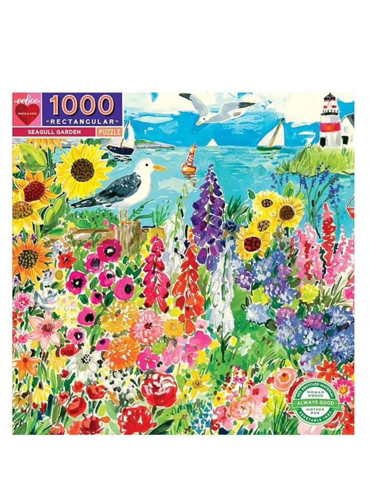 eeBoo: Piece and Love Seagull Garden 1000-piece Rectangular Adult Jigsaw Puzzle, Jigsaw Puzzle for Adults and Families, Includes Glossy, Sturdy Pieces and Minimal Puzzle Dust