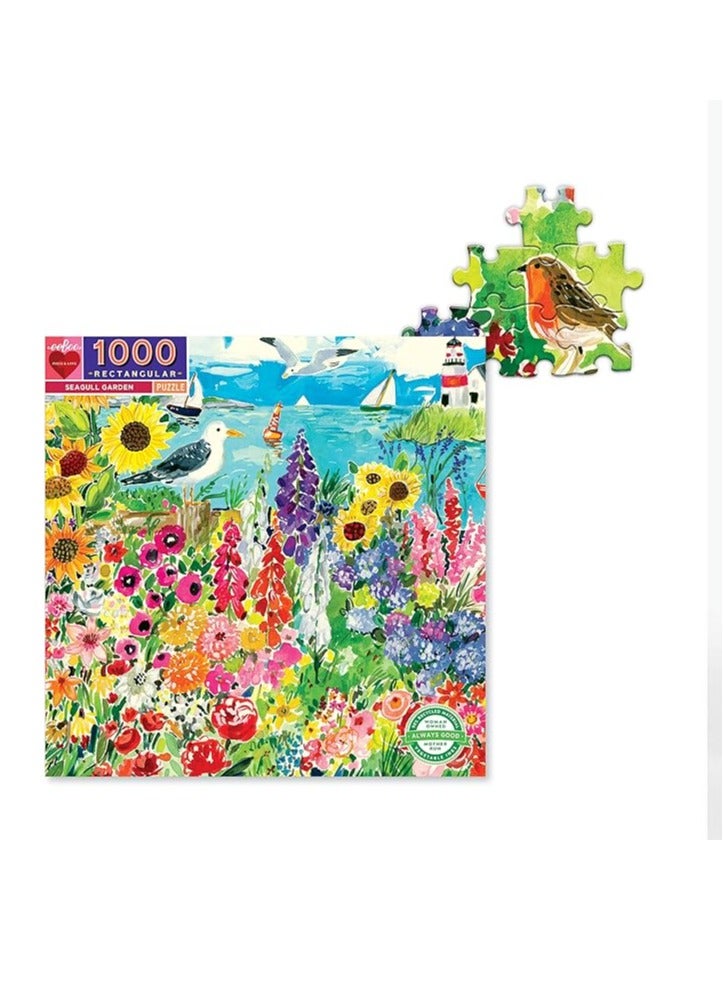 eeBoo: Piece and Love Seagull Garden 1000-piece Rectangular Adult Jigsaw Puzzle, Jigsaw Puzzle for Adults and Families, Includes Glossy, Sturdy Pieces and Minimal Puzzle Dust