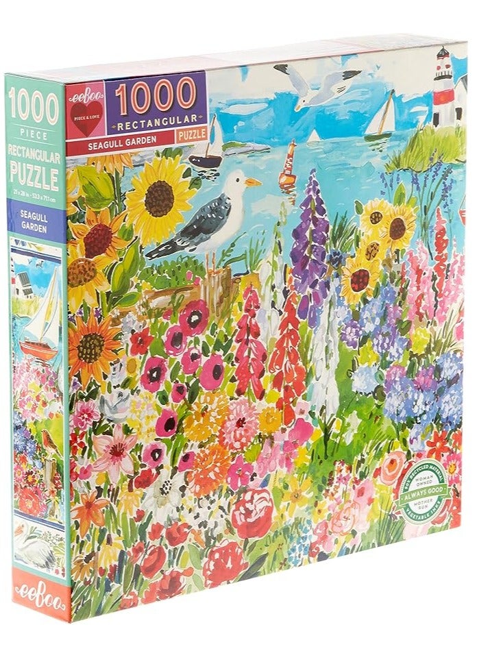 eeBoo: Piece and Love Seagull Garden 1000-piece Rectangular Adult Jigsaw Puzzle, Jigsaw Puzzle for Adults and Families, Includes Glossy, Sturdy Pieces and Minimal Puzzle Dust
