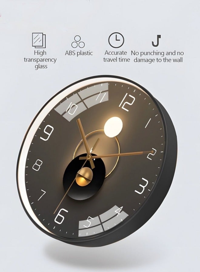 Quartz Wall Clock, 12-Inch Silent Non-Ticking Glass Round Clock for Home Living Room Bedroom Kitchen