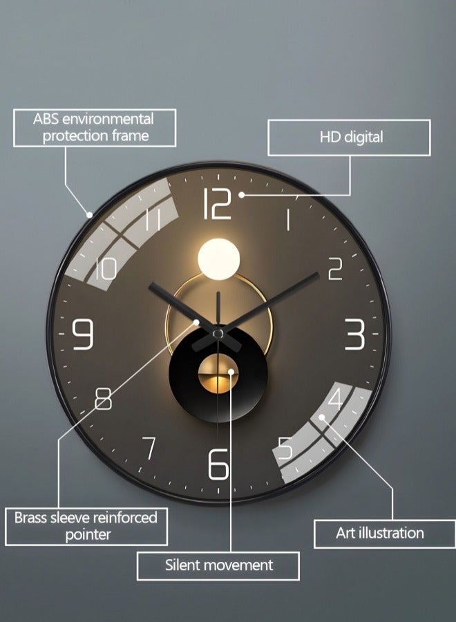 Quartz Wall Clock, 12-Inch Silent Non-Ticking Glass Round Clock for Home Living Room Bedroom Kitchen