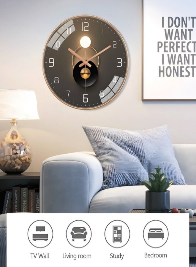 Quartz Wall Clock, 12-Inch Silent Non-Ticking Glass Round Clock for Home Living Room Bedroom Kitchen