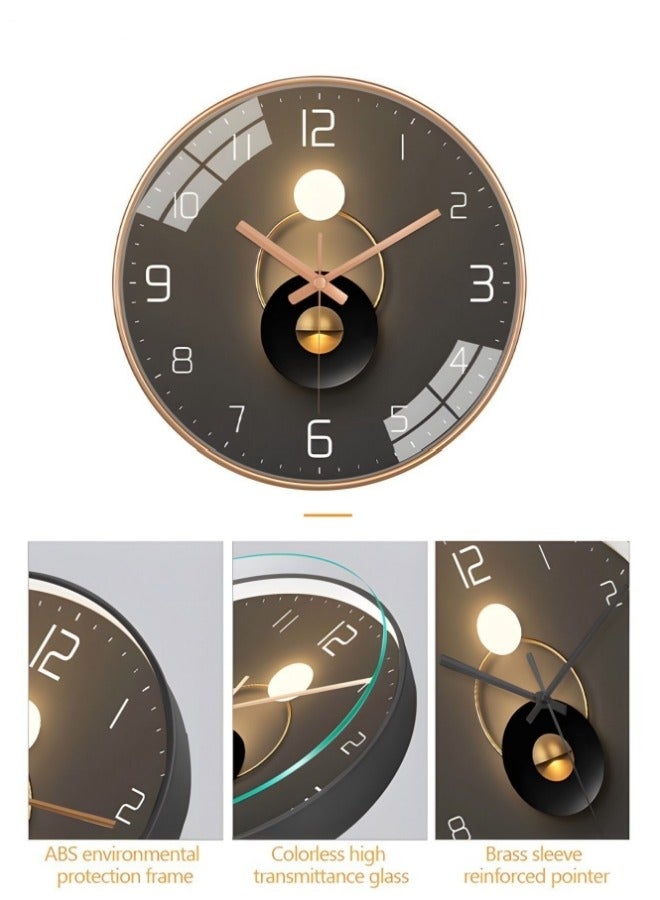 Quartz Wall Clock, 12-Inch Silent Non-Ticking Glass Round Clock for Home Living Room Bedroom Kitchen
