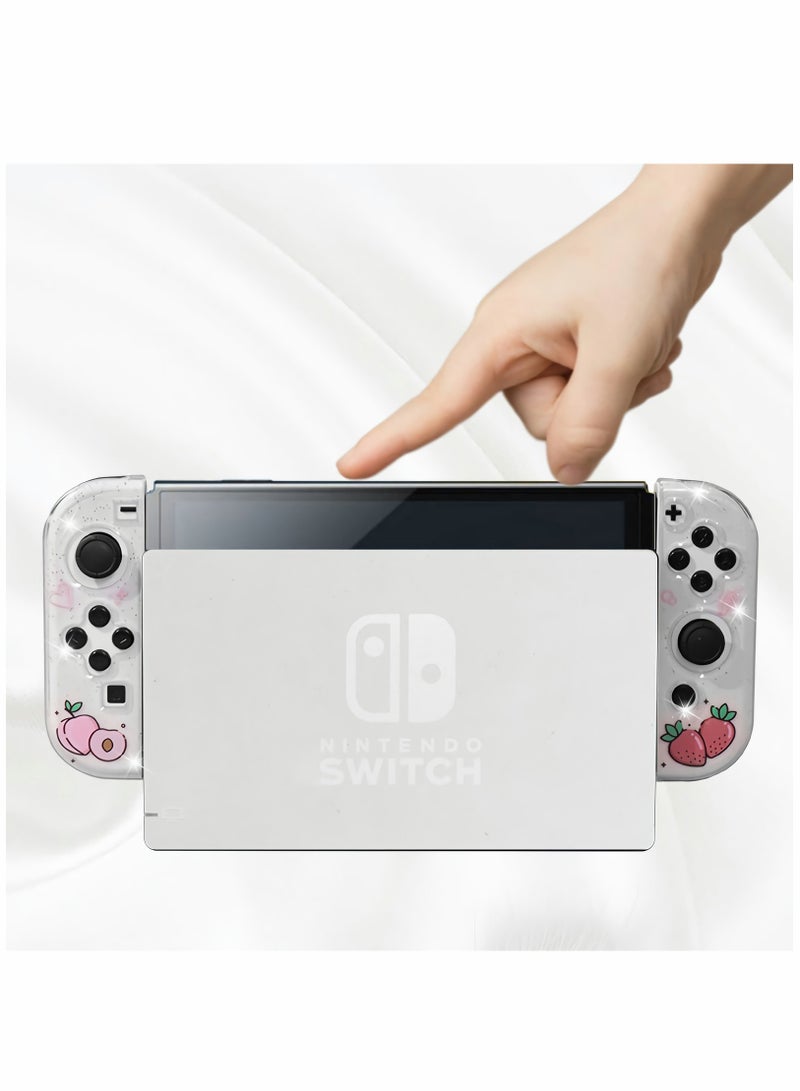 Protective Case for Nintendo Switch OLED, Cute Peach Crystal Hard Shell TPU cover with shock-absorption Anti-Scratch Anti-Slip Skin Grip Cover (Peach)