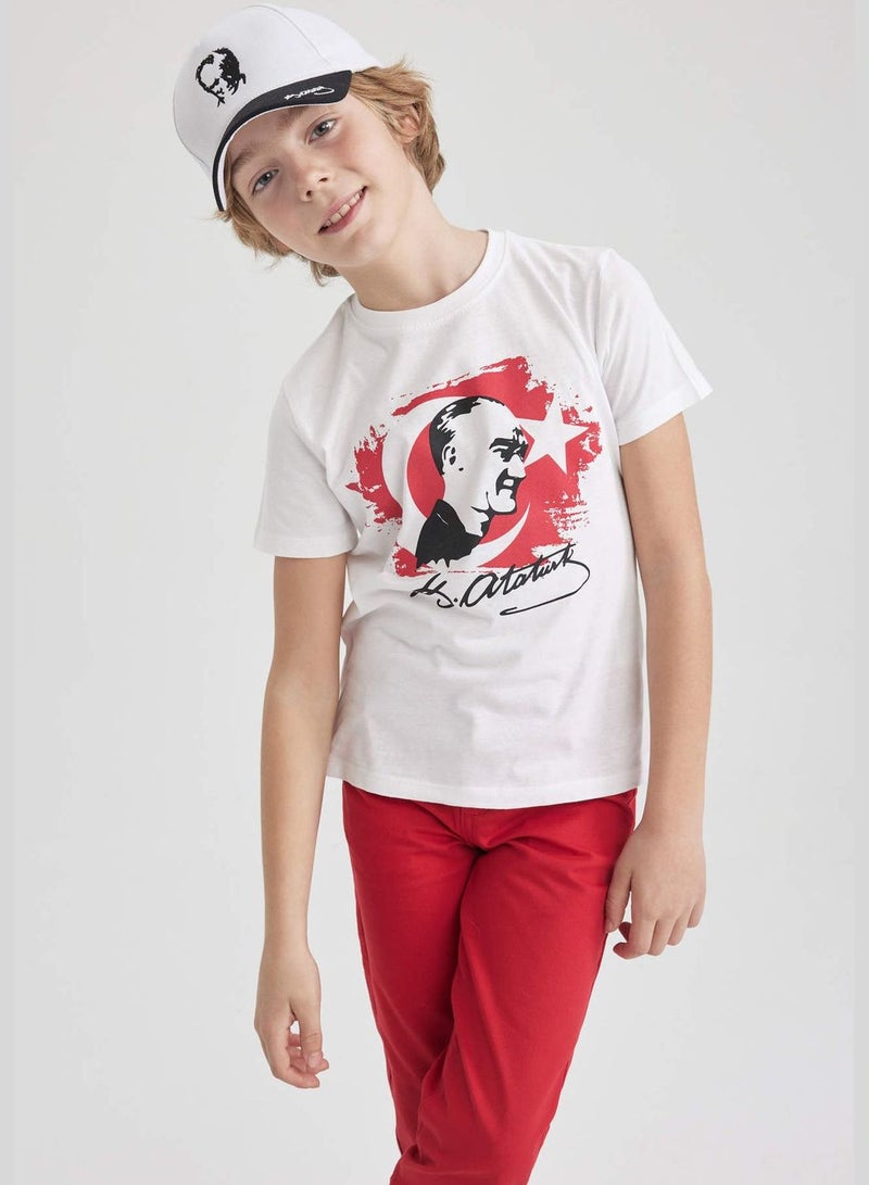 Boy Crew Neck Atatürk Printed Short Sleeved T-Shirt