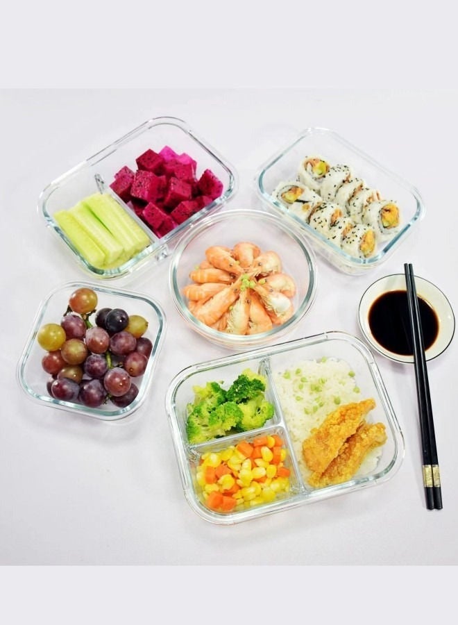 3- Piece Microwave Heating Glass Lunch Box Glass Bowls 1000ml, 960ml, 700ml with Insulation Bag