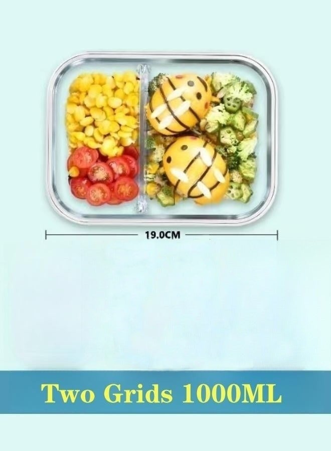 3- Piece Microwave Heating Glass Lunch Box Glass Bowls 1000ml, 960ml, 700ml with Insulation Bag