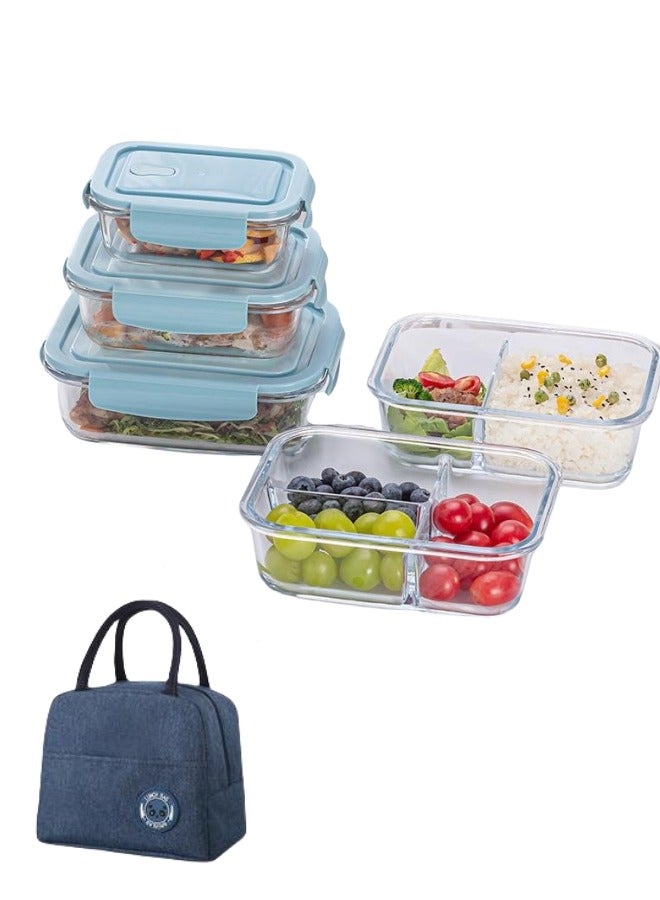 3- Piece Microwave Heating Glass Lunch Box Glass Bowls 1000ml, 960ml, 700ml with Insulation Bag