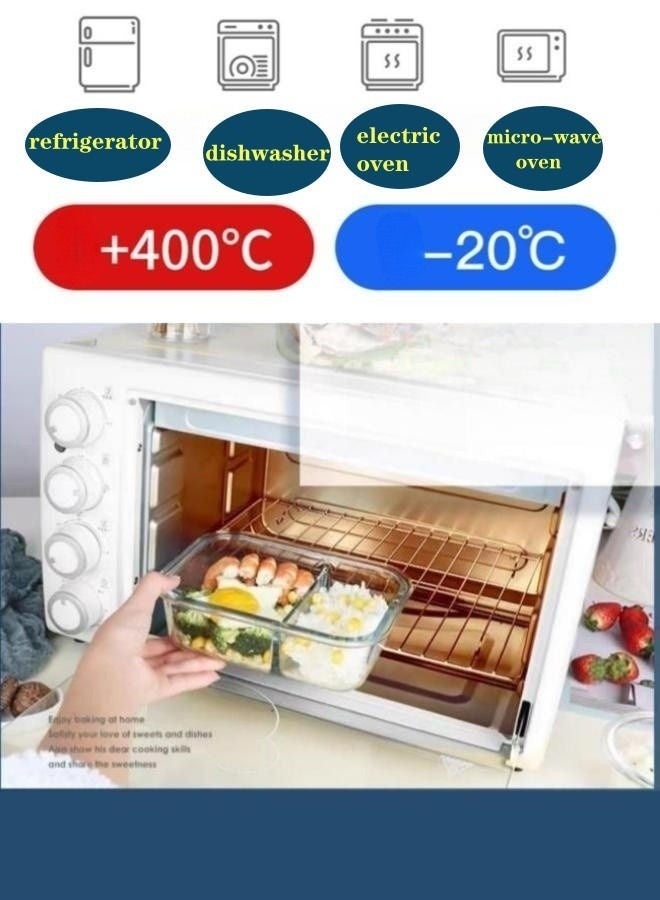 3- Piece Microwave Heating Glass Lunch Box Glass Bowls 1000ml, 960ml, 700ml with Insulation Bag